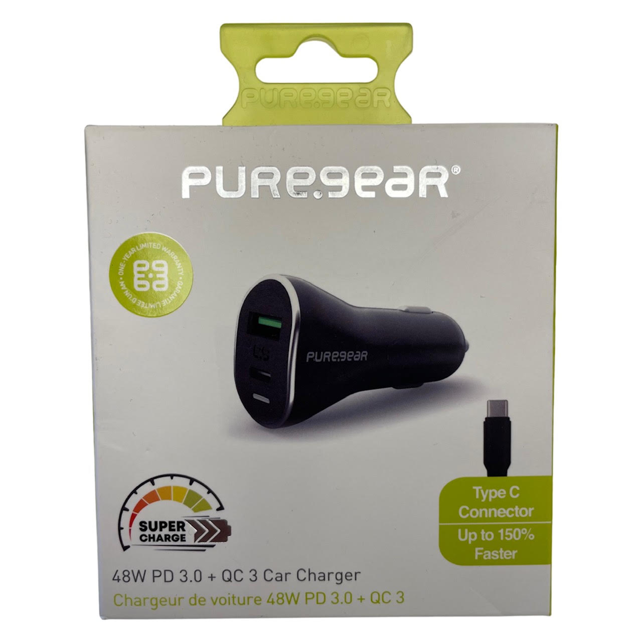 מטען רכב מהיר 48W TYPE C מבית PUREGEAR