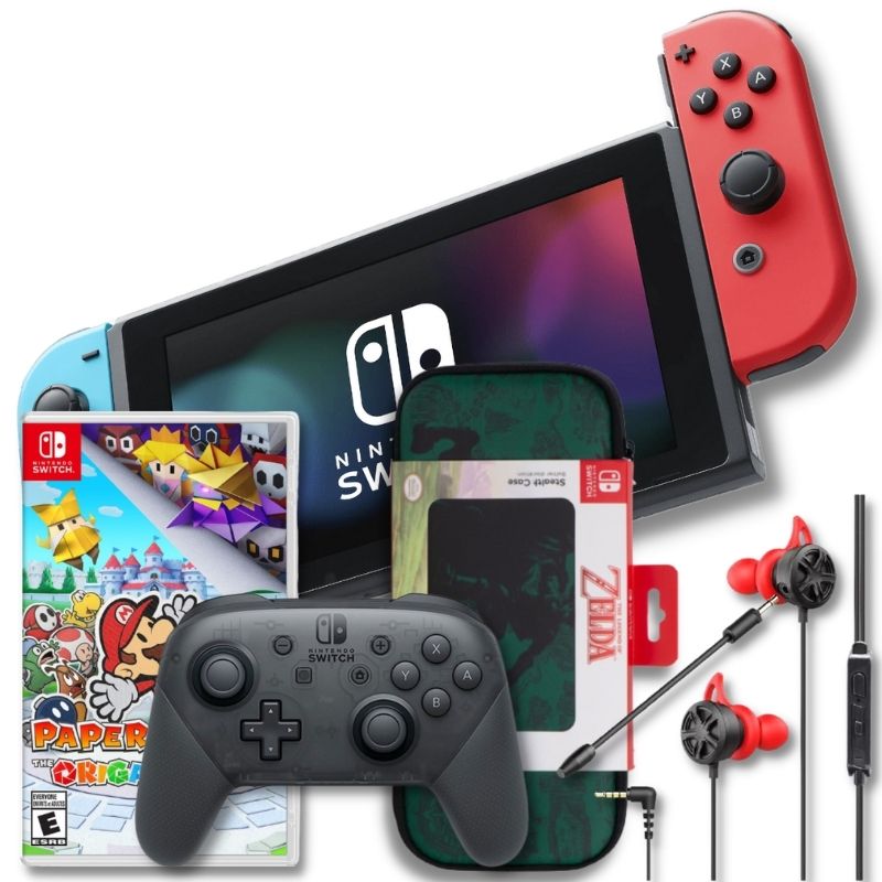 NINTENDO SWITCH V2+שלט PRO+משחק MARIO PAPER+קייס הגנה+אוזניות גיימינג איכותיות