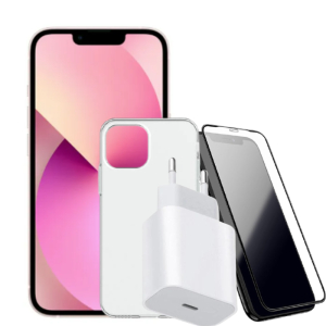 חבילת Apple iPhone 13 128GB +מטען קיר+כיסוי ‏PUREGEAR+מגן מסך זכוכית