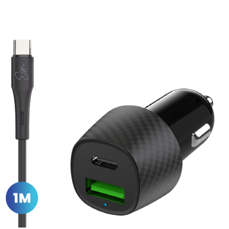 מטען רכב מהיר Essentials Dual 38W Car Charger + Type-C Cable – Black