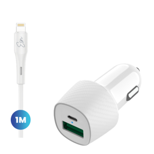 מטען רכב מהיר Essentials Dual 38W Car Charger + Lightning Cable - White