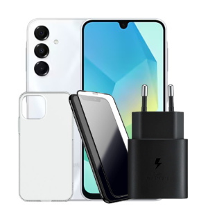 חבילת SAMSUNG GALAXY A16 128GB שנתיים אחריות+ מגן מסך PG + מגן אחורי PUREGEAR HARDSHELL + מטען מהיר