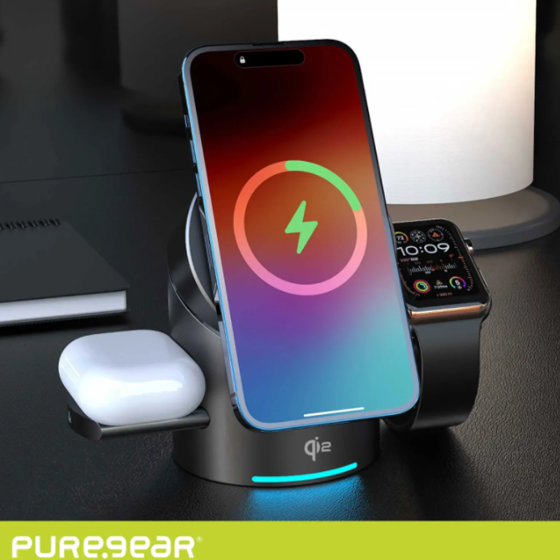 מטען אלחוטי 3 ב-1 PUREGEAR QI2 לאפל