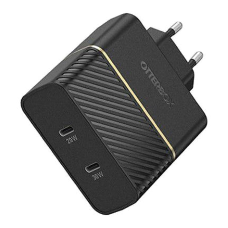 מטען קיר מהיר OtterBox 50W Dual Port בצבע שחור קומפקטי ועמיד
