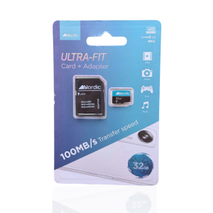 כרטיס זיכרון MicroSD Nordic 32GB עם מתאם SD – מהירות העברה 100MB/s