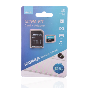 כרטיס זיכרון MicroSD Nordic 128GB עם מתאם SD – מהירות העברה 100MB/s