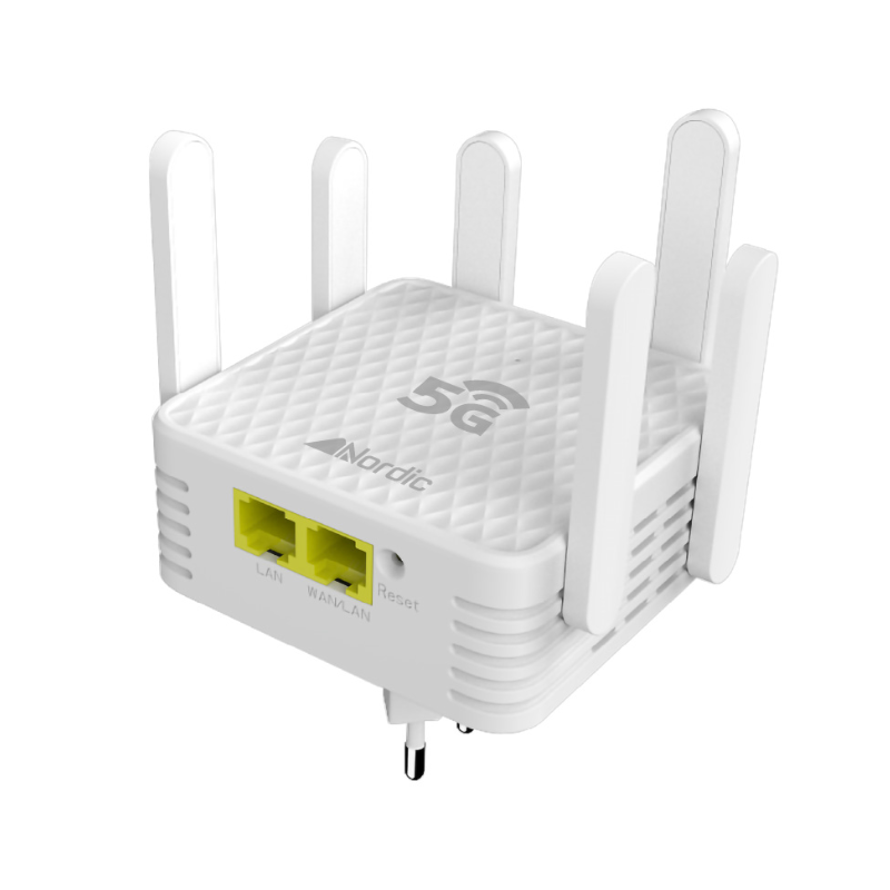מגדיל טווח AC1200 WiFi 5G Nordic עם 6 אנטנות, תמיכה בתדרים 2.4GHz ו-5GHz