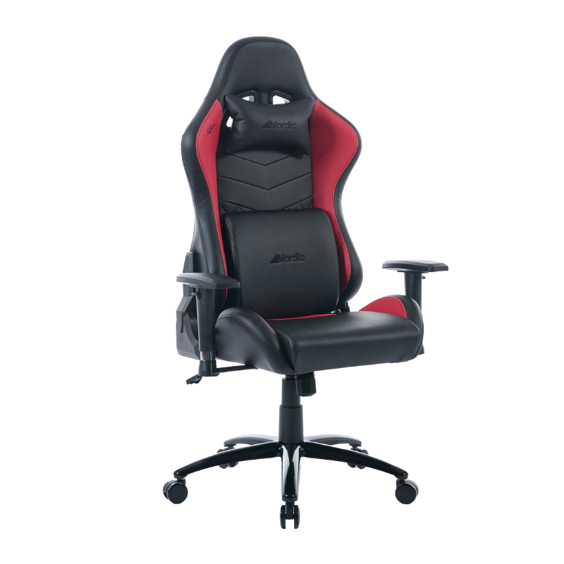 כסא גיימינג Nordic Falcon – שחור אדום, ארגונומי, כריות Memory Foam לגב ולצוואר, ידיות 2D, בסיס מברזל, גלגלי PU