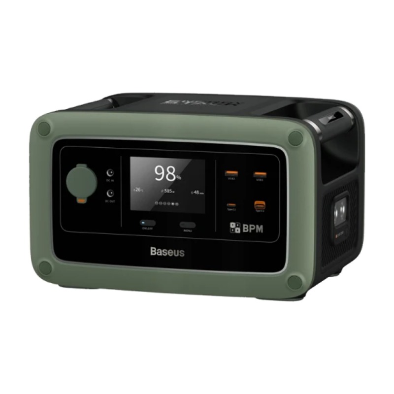 תחנת כוח ניידת Baseus Energy Stack 600W / 576Wh בעיצוב שחור וירוק שטח מודרני