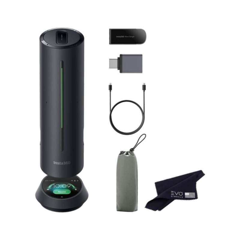רמקול ישיבות חכם Insta360 Wave מונח במרכז שולחן דיונים משרדי
