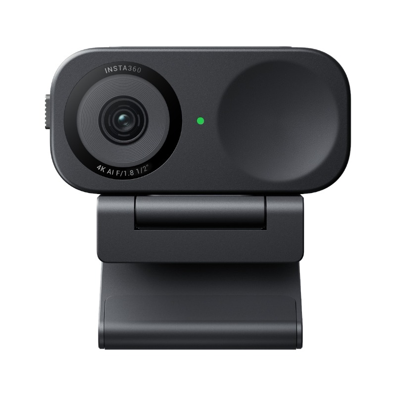 מצלמת רשת חכמה Insta360 Link 2C 4K מונחת על גבי מסך מחשב דק