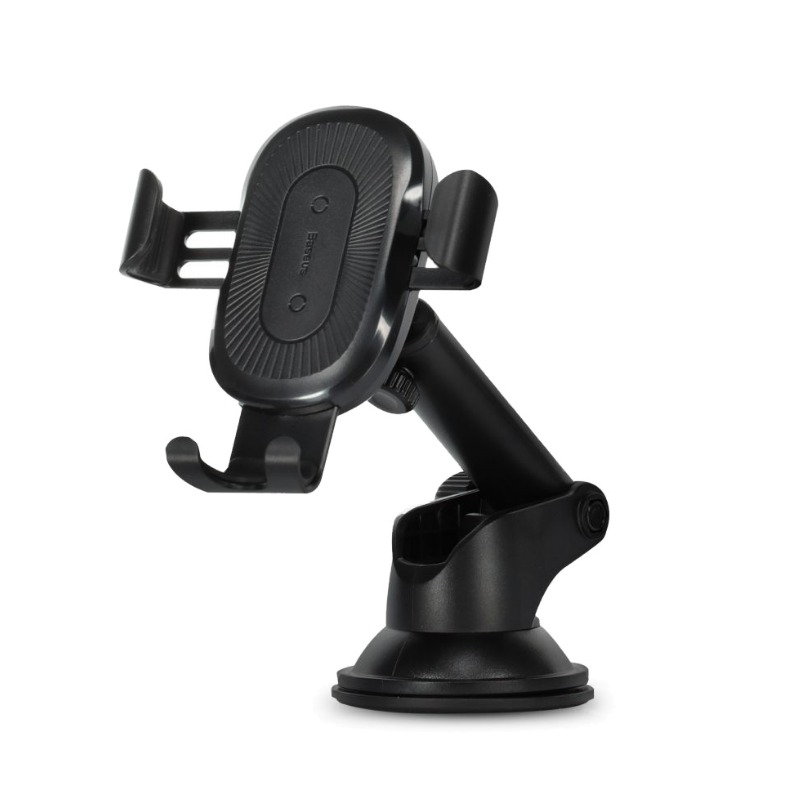 מעמד לרכב Baseus Gravity Car Mount Wireless Charger המציגה את זרוע הוואקום ומשטח הטעינה
