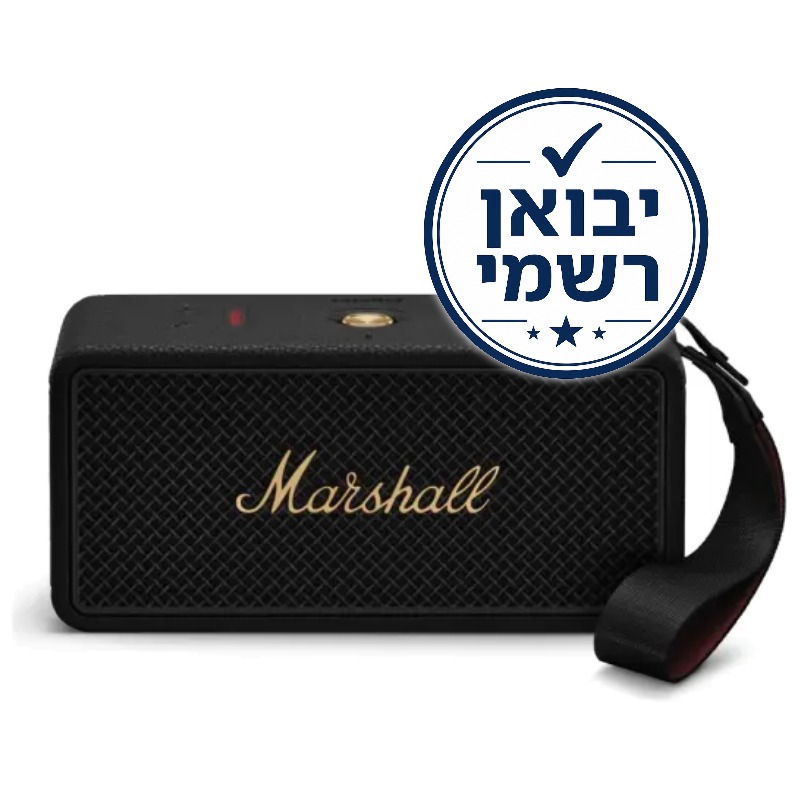 רמקול נייד Marshall Middleton II בעיצוב רטרו שחור אייקוני עם כפתור ג'ויסטיק מוזהב ורצועת נשיאה