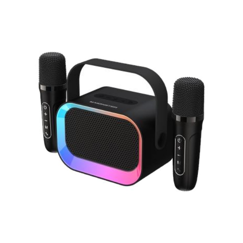 בידורית אלחוטית Monster Speaker GK600 RGB פועלת עם תאורת RGB וזוג מיקרופונים אלחוטיים