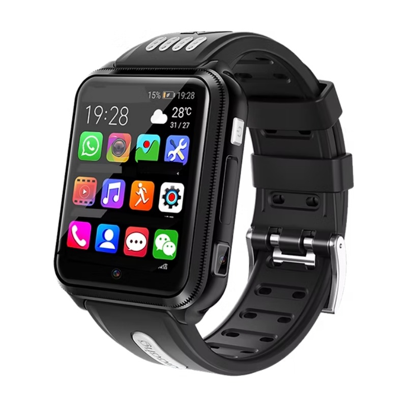תקריב על המסך 1.54 אינץ' והמצלמה הכפולה בשעון MeWatch K9 Pro Black