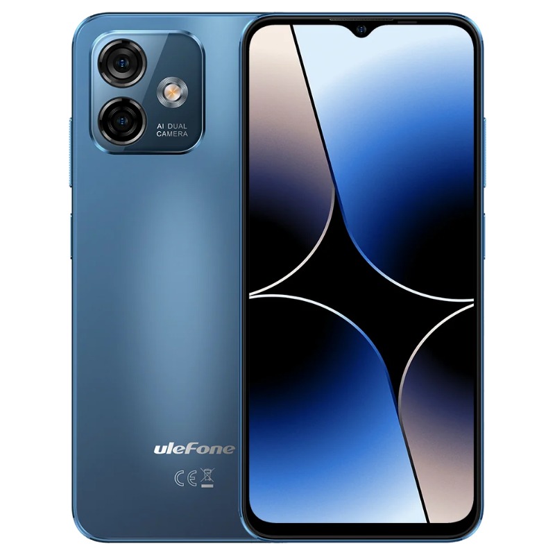 תקריב על גב המכשיר הכחול ומערך הצילום 50MP ב-Ulefone Note 16 Pro