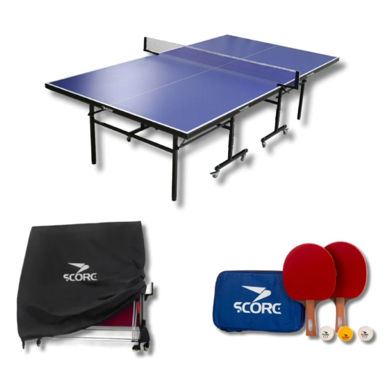 שולחן פינג פונג פנים SCORE Indoor MDF 15mm במצב פתוח עם רשת, מטקות מקצועיות וכדורי 3 כוכבים
