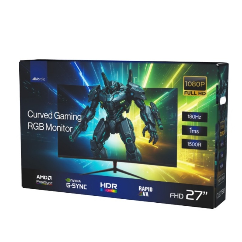 מסך מחשב גיימינג קעור Nordic 27" FHD 180Hz 1ms 1500R RGB באריזה המקורית