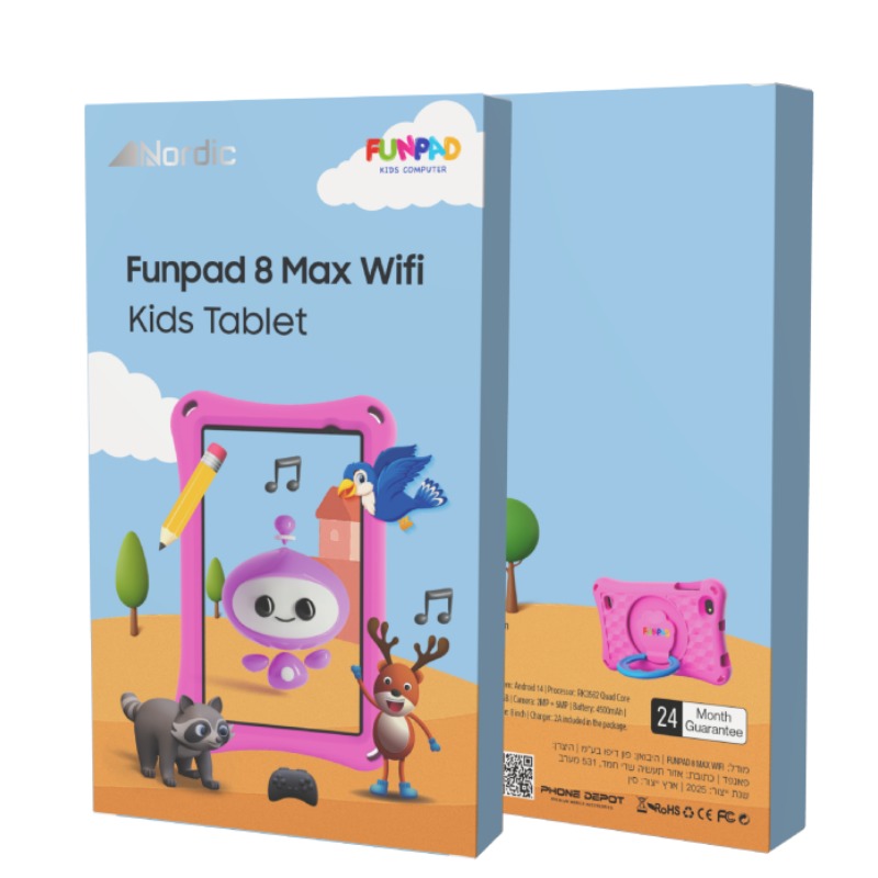 טאבלט לילדים Nordic Funpad 8 Max Wifi מסך 8 אינץ' ורוד באריזה המקורית