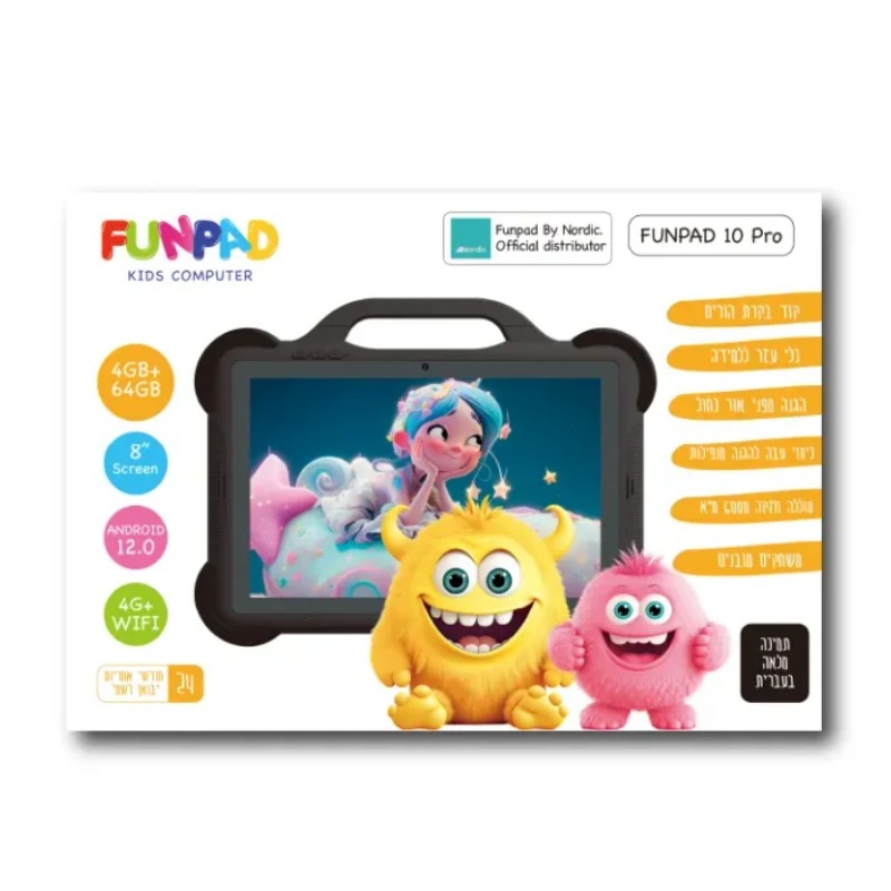 טאבלט לילדים FunPad Pro 10 אינץ' WiFi+4G 64GB 4GB שחור באריזה המקורית