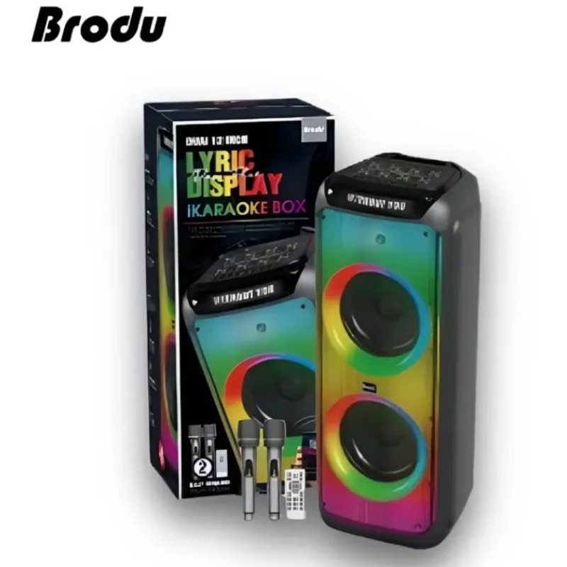 בידורית ניידת Brodu BTS-2125 עם שני רמקולים 12 אינץ' ומיקרופון אלחוטי באריזה המקורית